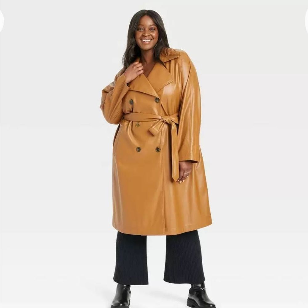 Ava & Viv Faux Leather Belted Trench Coat Tan 4X NWT